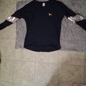 PINK Victoria's Secret Black Long Sleeve Tee with Metallic Stripes